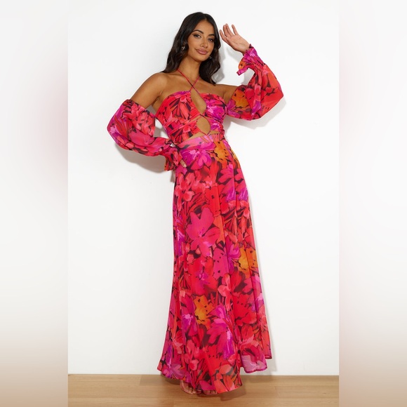 RUNAWAY KARMA MAXI DRESS ORANGE FLORAL Size 10 XL - Picture 3 of 13